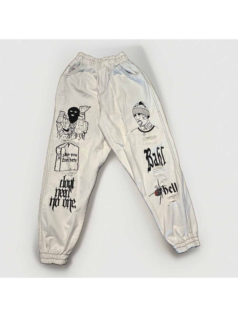 Rare Hiradmood Collection White Graphic Jogger Pants Gothic Streetwear